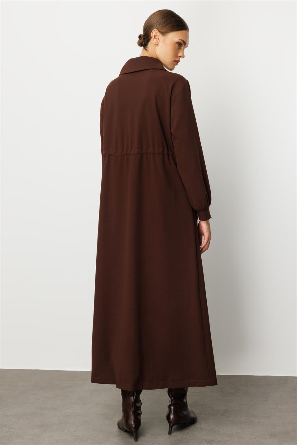 Otto and Crepe Texture Fabric Mix, Accessory Detailed, Lined Sporty Trench Coat / Brown