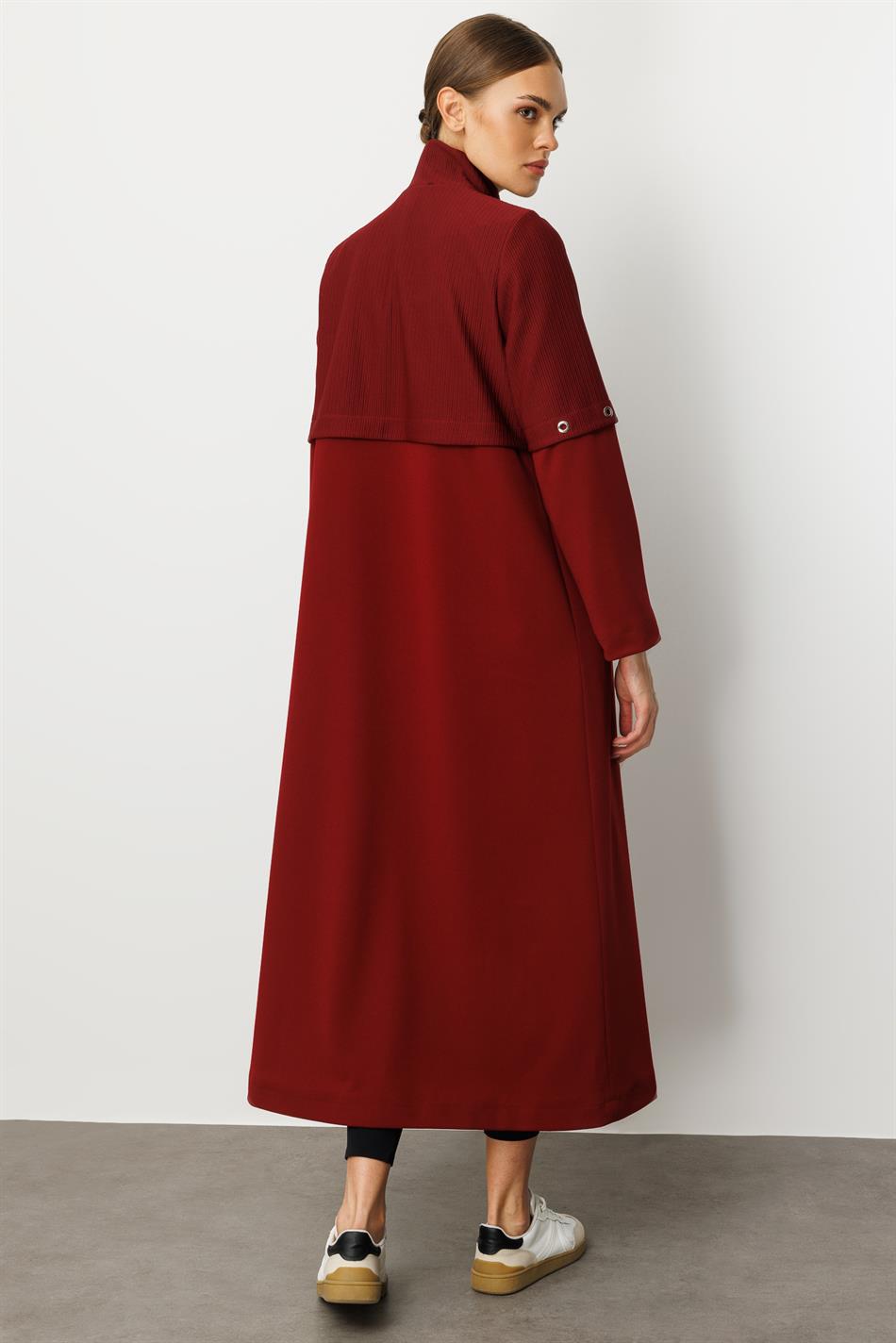 Otto- und Crêpe-Texturmix, gefüttert, alle Garnierung, Details, saisonal, zeitloser Trenchcoat/Mantel – Burgunderrot
