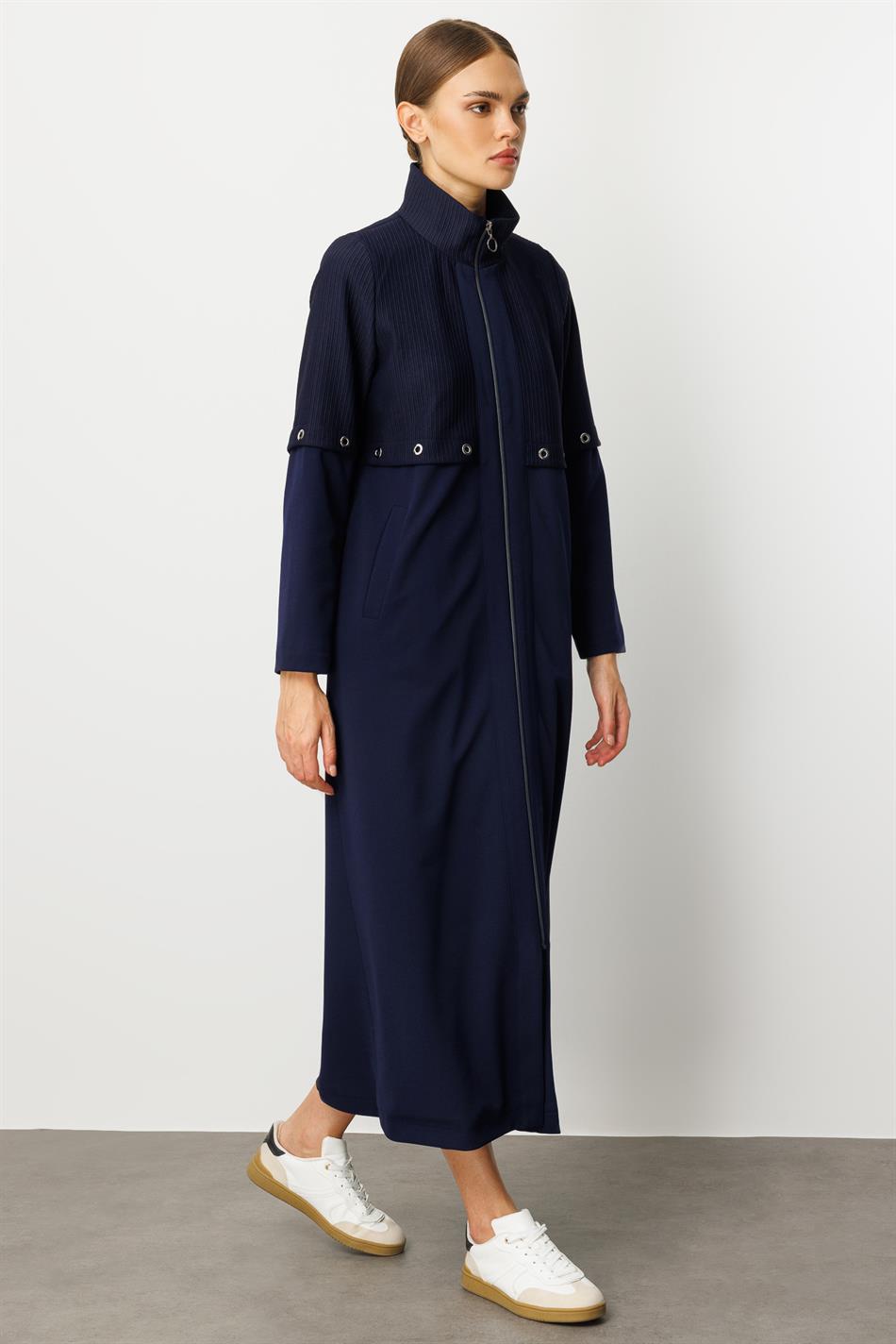 Otto- und Crêpe-Texturmix, gefüttert, mit Aller-Glasur, Details, saisonal, zeitloser Trenchcoat/Mantel – Marineblau