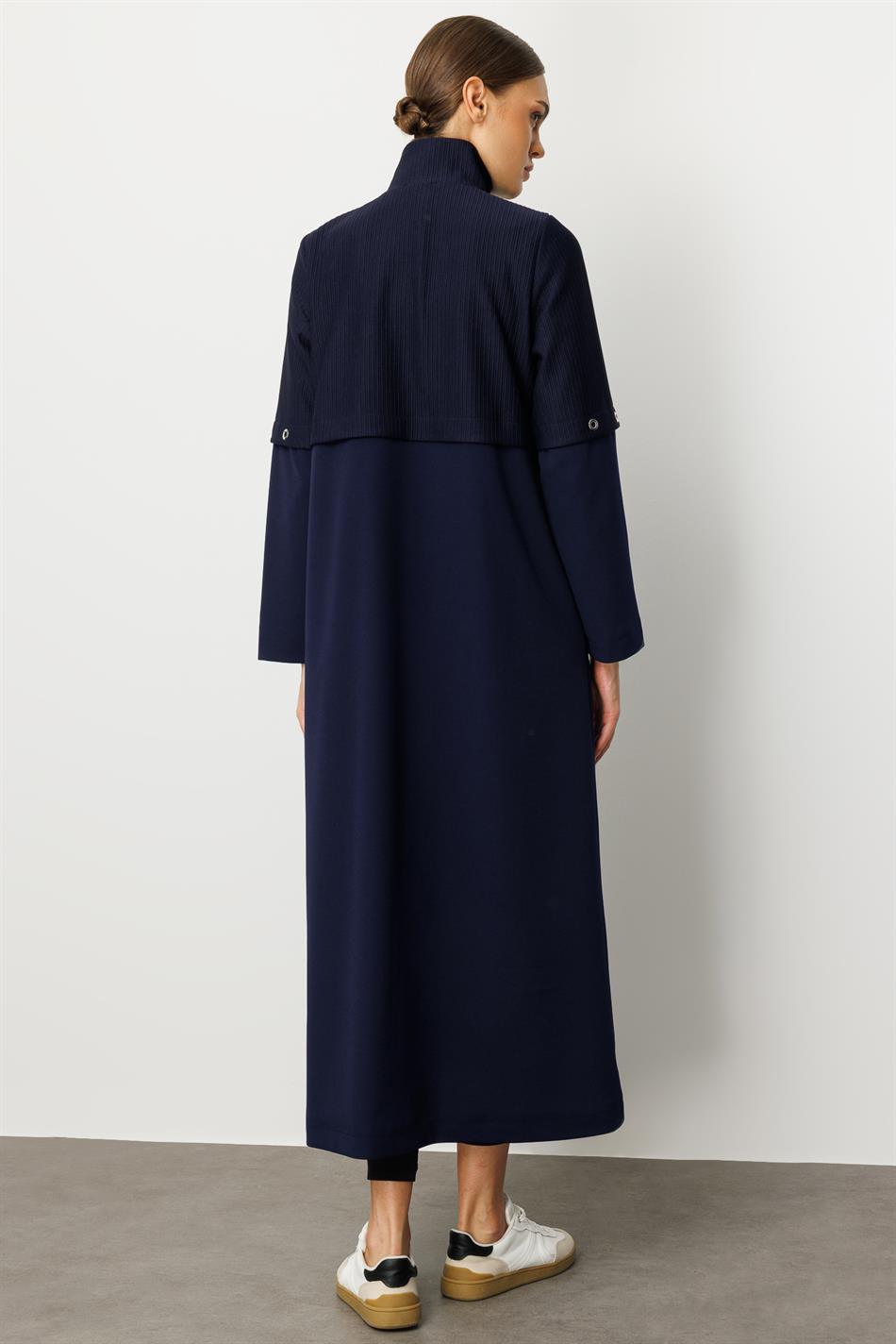 Otto- und Crêpe-Texturmix, gefüttert, mit Aller-Glasur, Details, saisonal, zeitloser Trenchcoat/Mantel – Marineblau