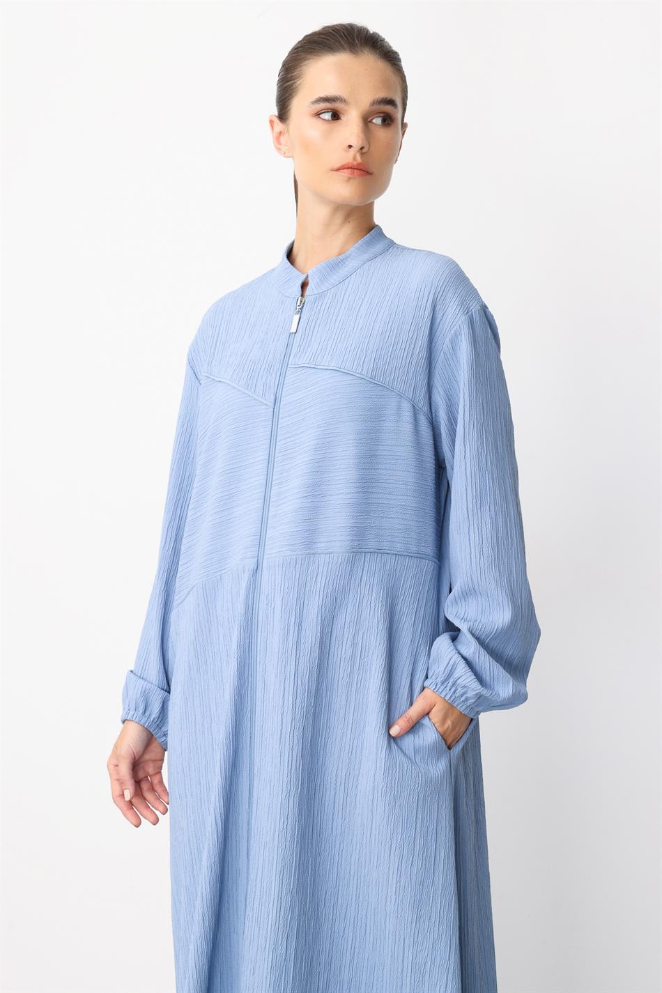 Special Woven Fabric Sport Timeless Coat-Abayas-Indigo