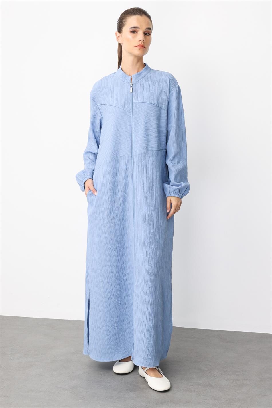 Special Woven Fabric Sport Timeless Coat-Abayas-Indigo