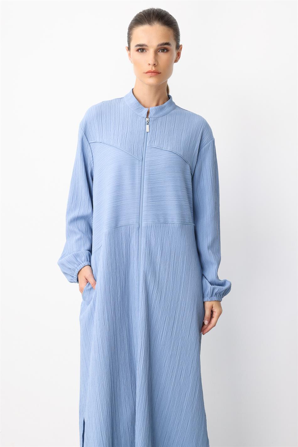 Special Woven Fabric Sport Timeless Coat-Abayas-Indigo