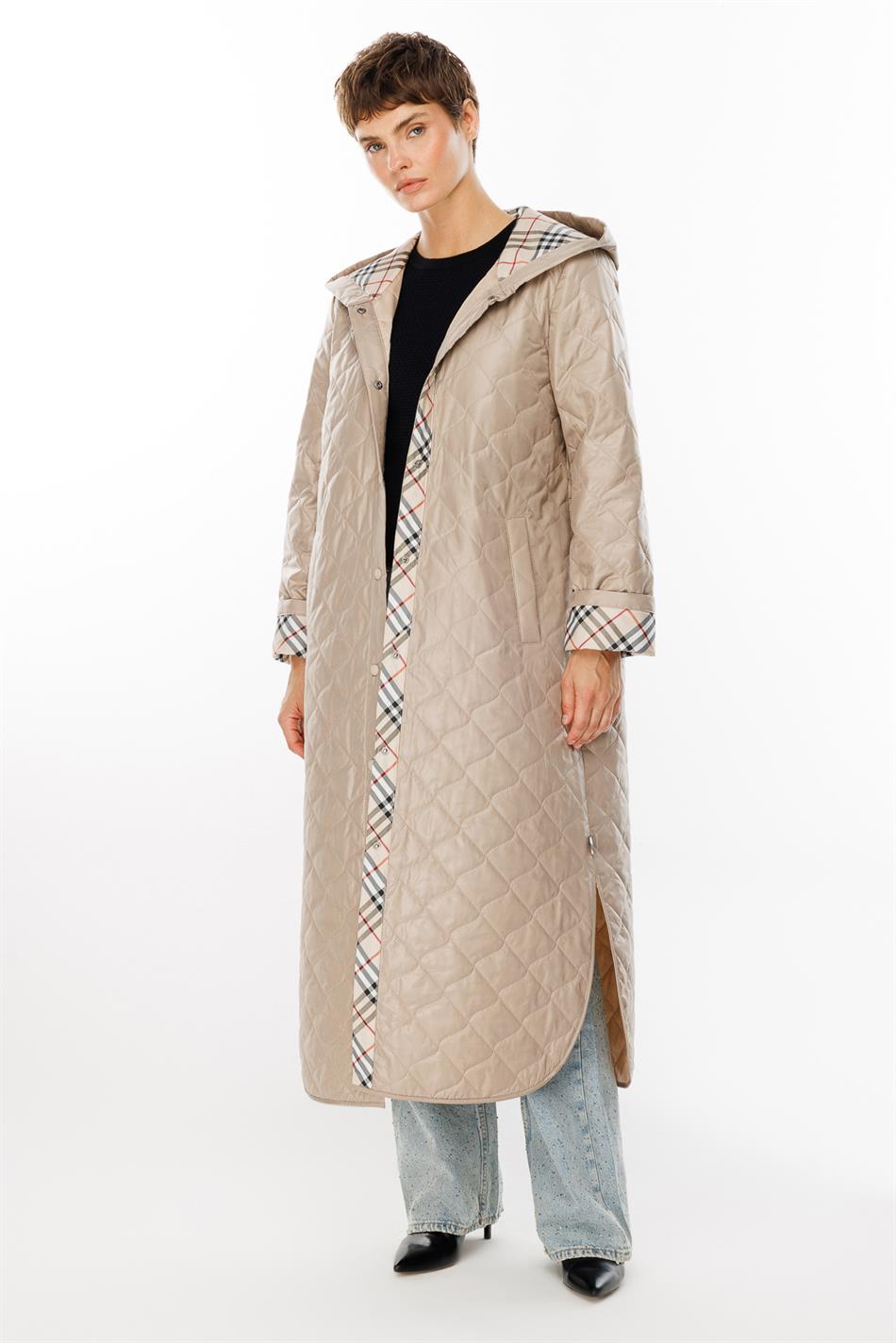 Special Patterned Spring Lightweight Padded Sporty Trench Coat - Stone