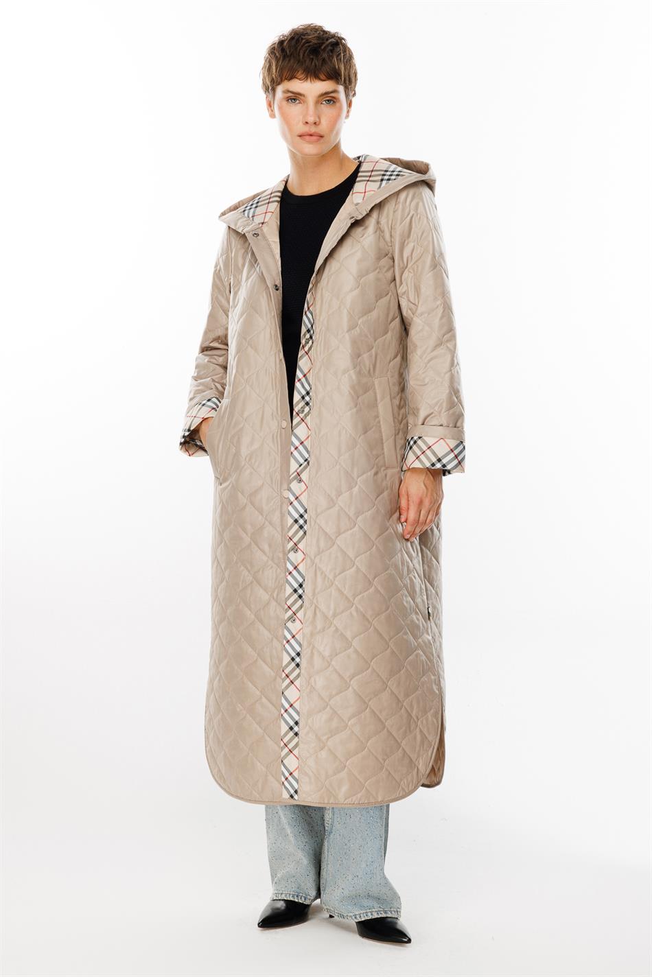 Special Patterned Spring Lightweight Padded Sporty Trench Coat - Stone