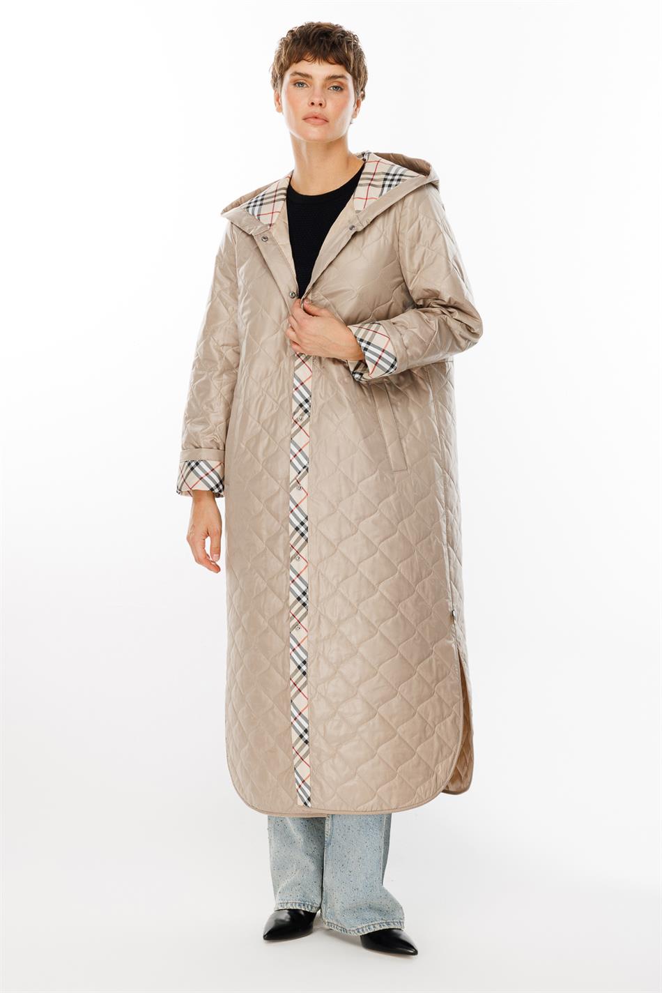 Special Patterned Spring Lightweight Padded Sporty Trench Coat - Stone
