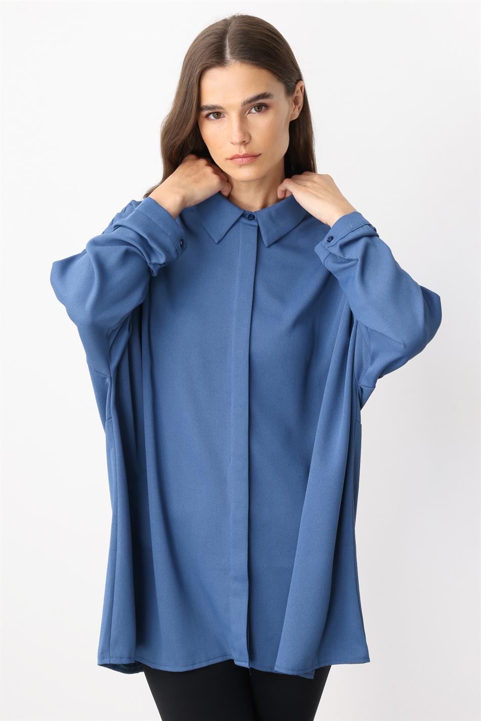 Blouse/tuniek van tijdloze, soepelvallende stof met perfecte pasvorm - Blauw