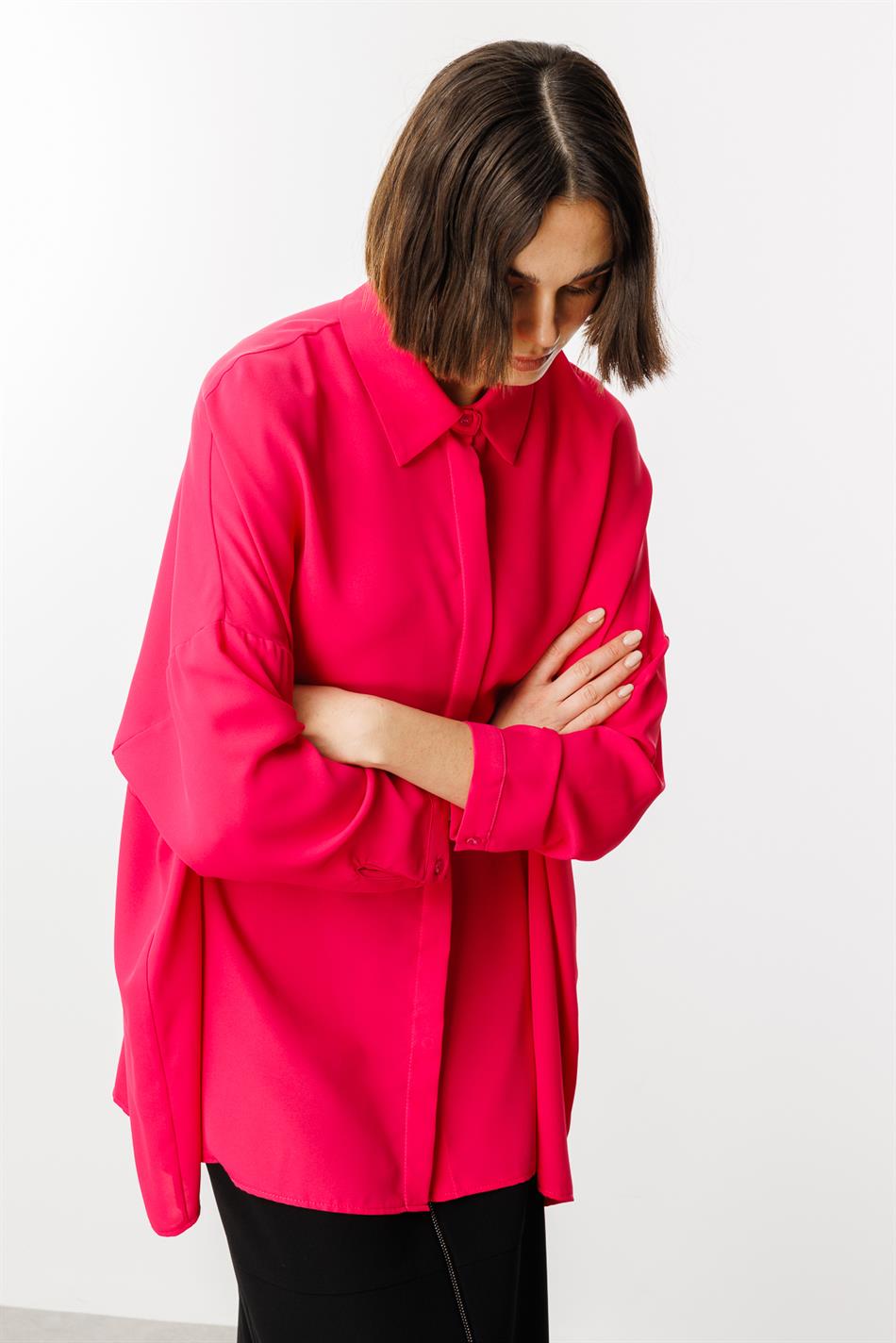Blouse/tuniek van tijdloze, soepelvallende stof met perfecte pasvorm - Roze
