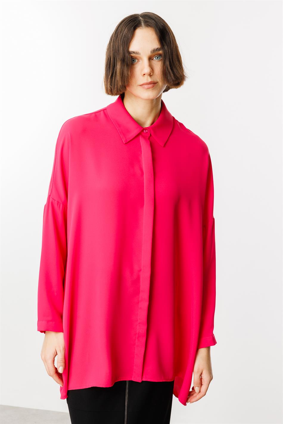 Blouse/tuniek van tijdloze, soepelvallende stof met perfecte pasvorm - Roze