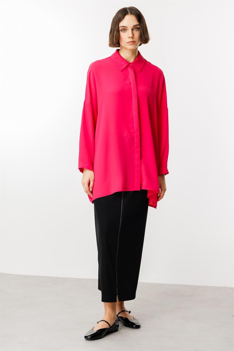 Blouse/tuniek van tijdloze, soepelvallende stof met perfecte pasvorm - Roze