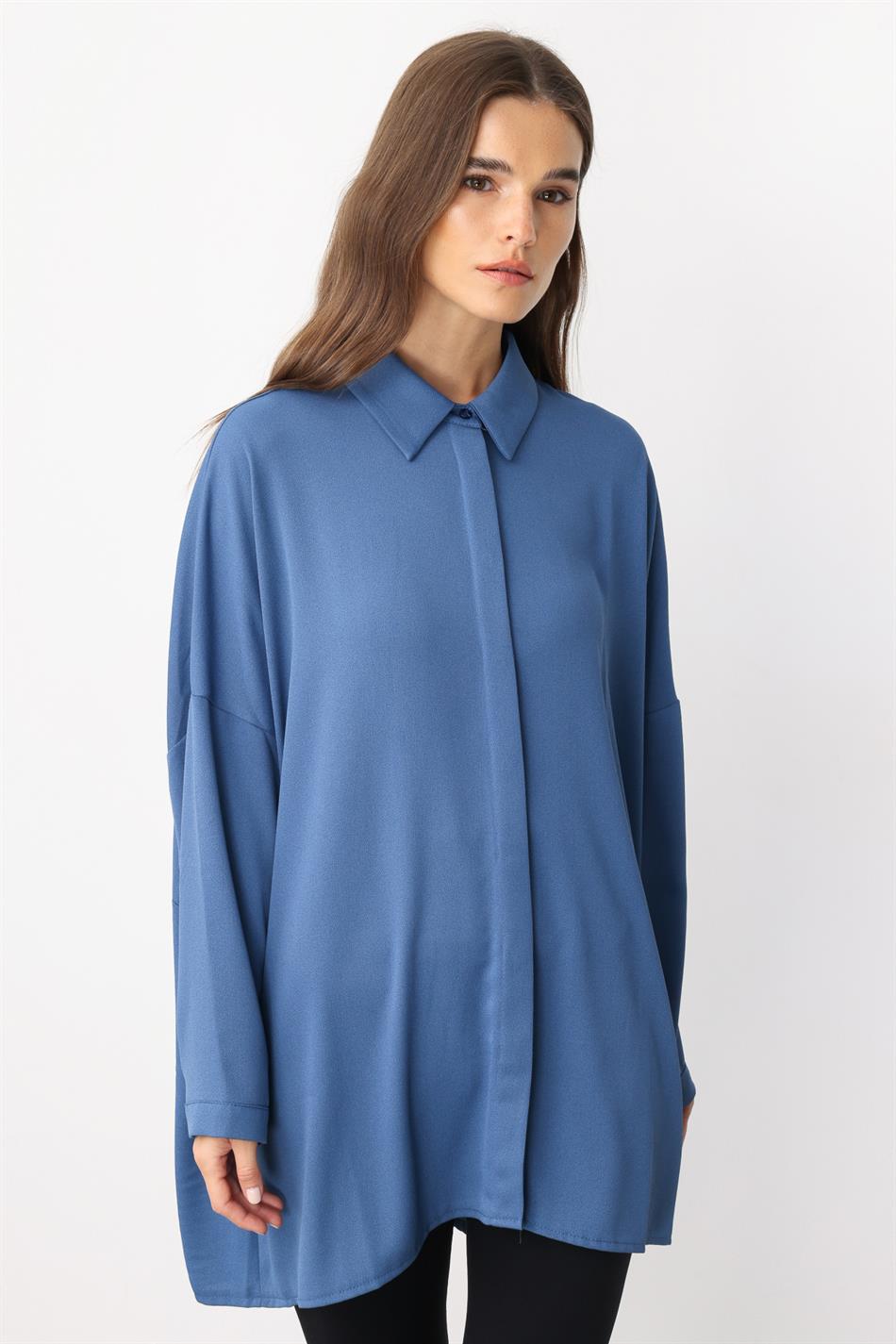 Blouse/tuniek van tijdloze, soepelvallende stof met perfecte pasvorm - Blauw