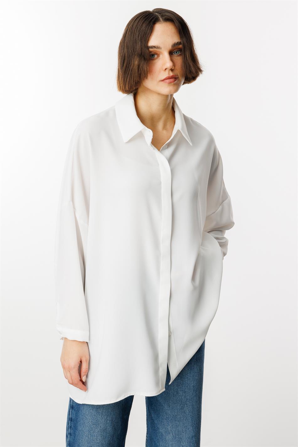 Blouse/tuniek van tijdloze, soepelvallende stof met perfecte pasvorm - Wit