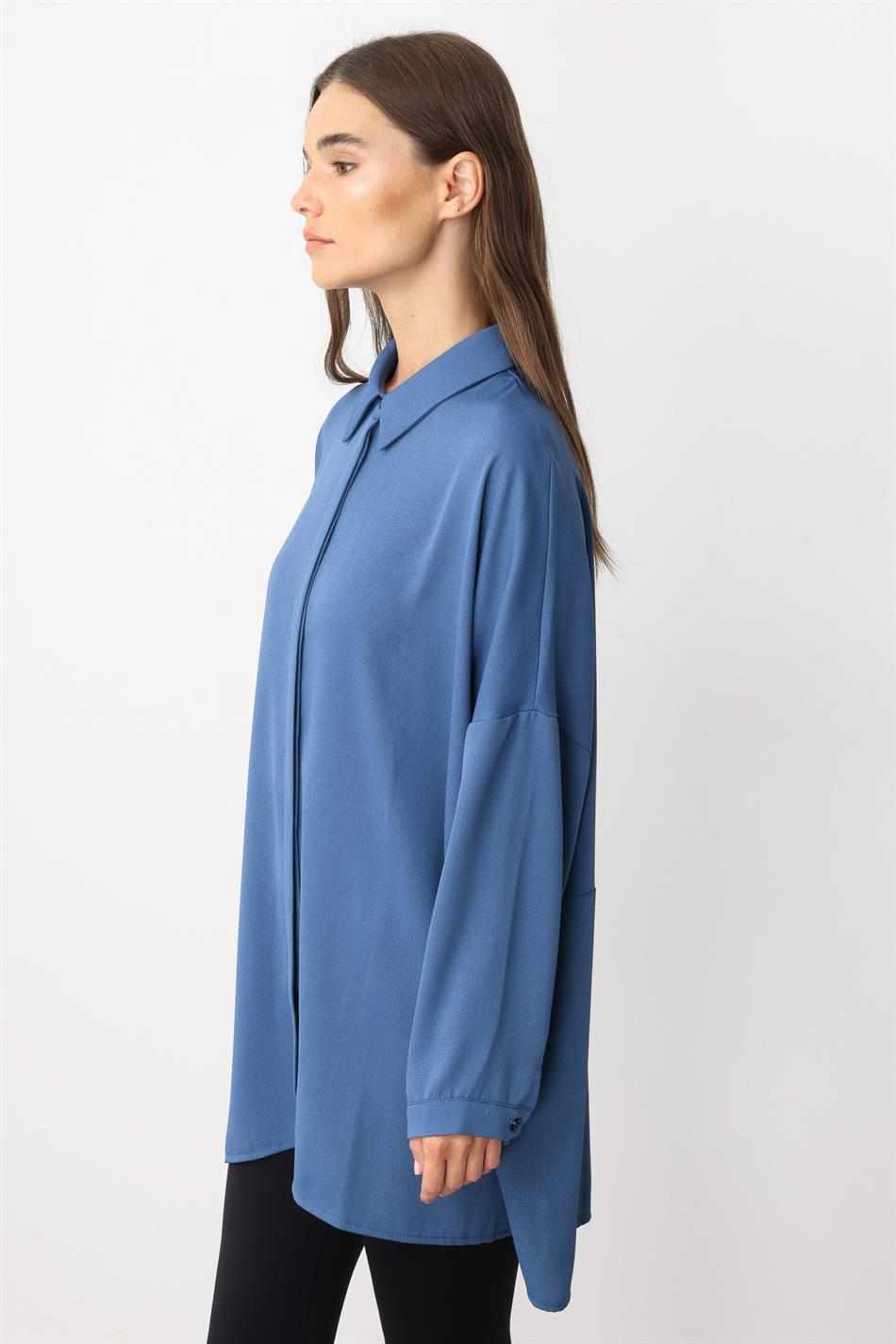 Blouse/tuniek van tijdloze, soepelvallende stof met perfecte pasvorm - Blauw