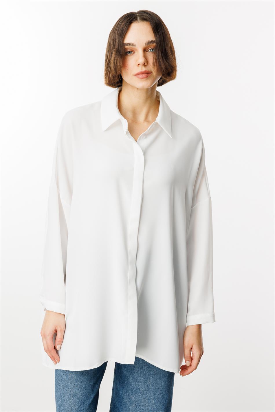 Blouse/tuniek van tijdloze, soepelvallende stof met perfecte pasvorm - Wit