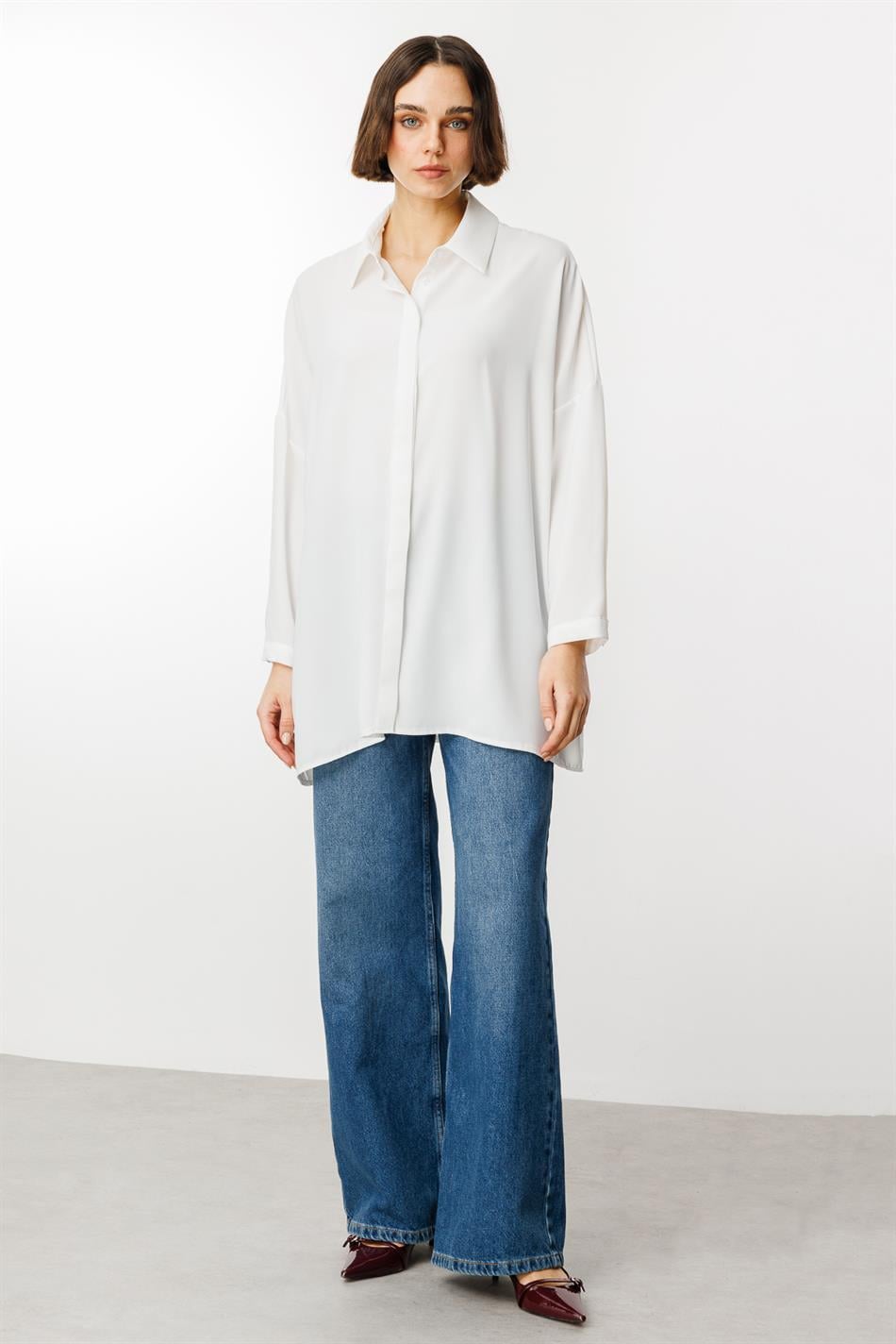 Blouse/tuniek van tijdloze, soepelvallende stof met perfecte pasvorm - Wit