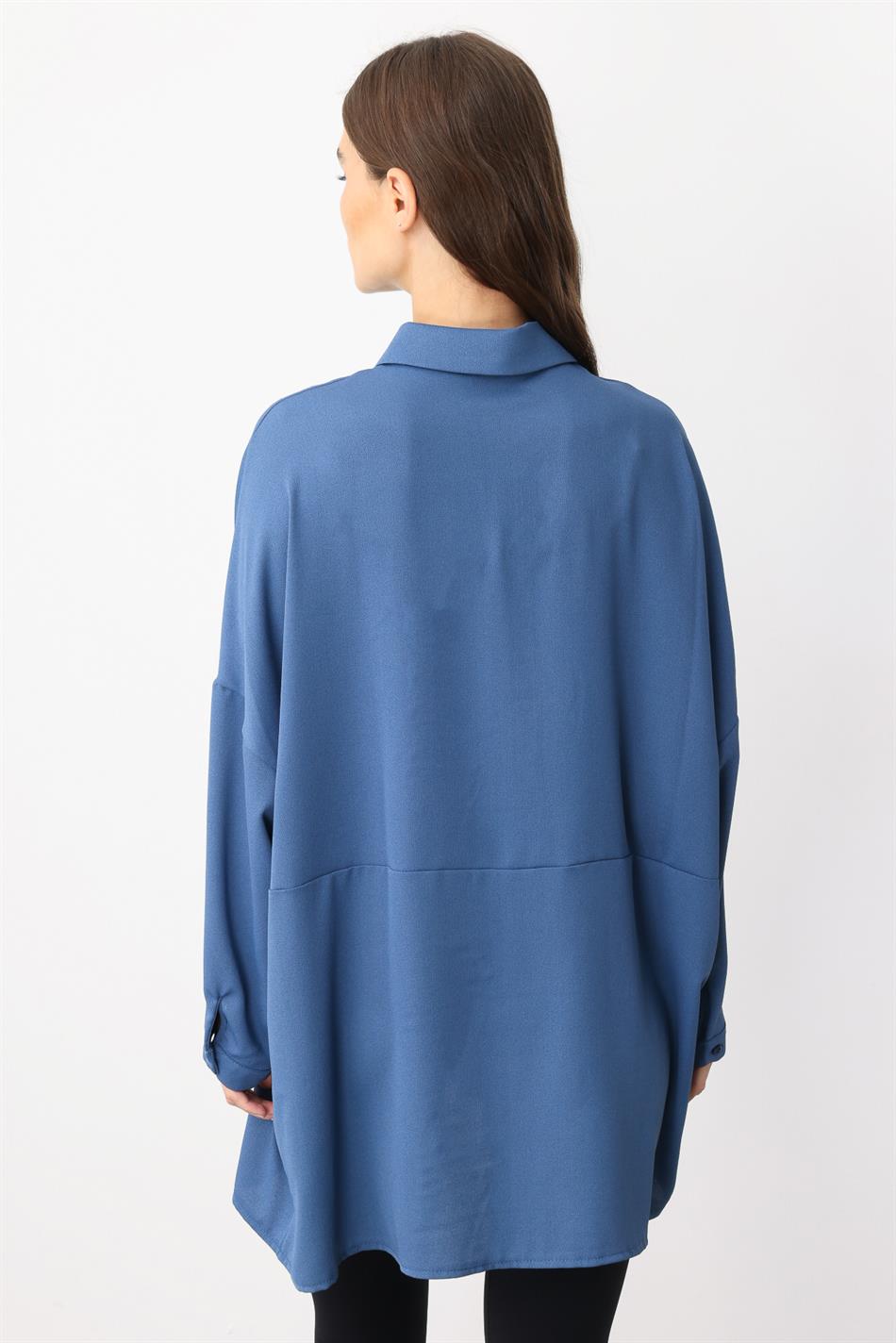 Blouse/tuniek van tijdloze, soepelvallende stof met perfecte pasvorm - Blauw