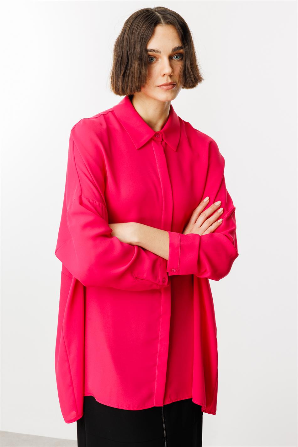 Blouse/tuniek van tijdloze, soepelvallende stof met perfecte pasvorm - Roze