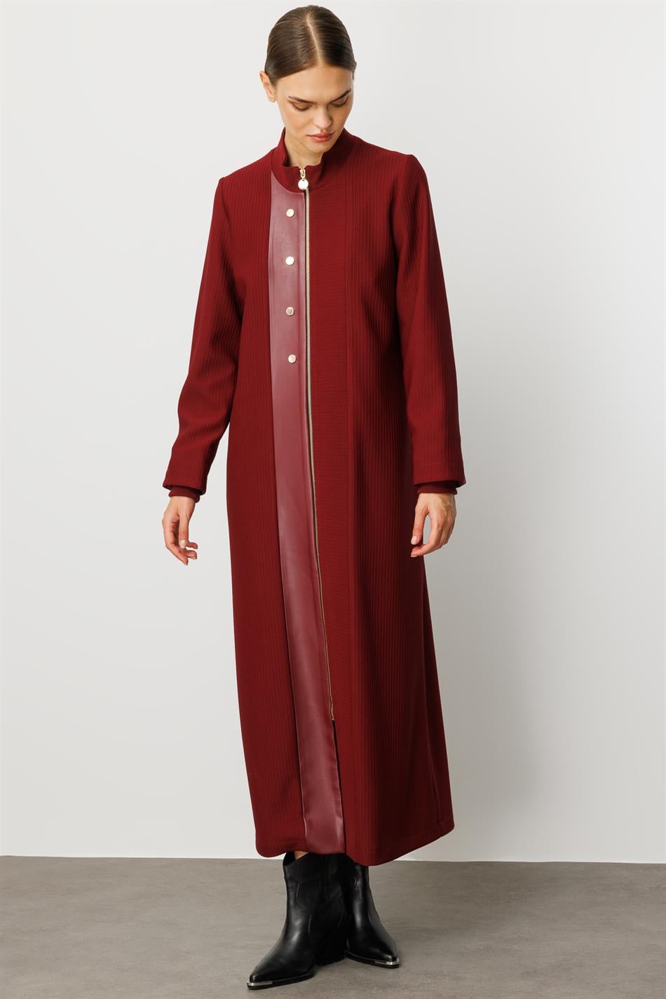 Spezieller Otto-Stoff aus Kunstledermix, gefüttert, mit Accessoires, zeitloser Trenchcoat/Mantel für jede Saison – Burgunderrot