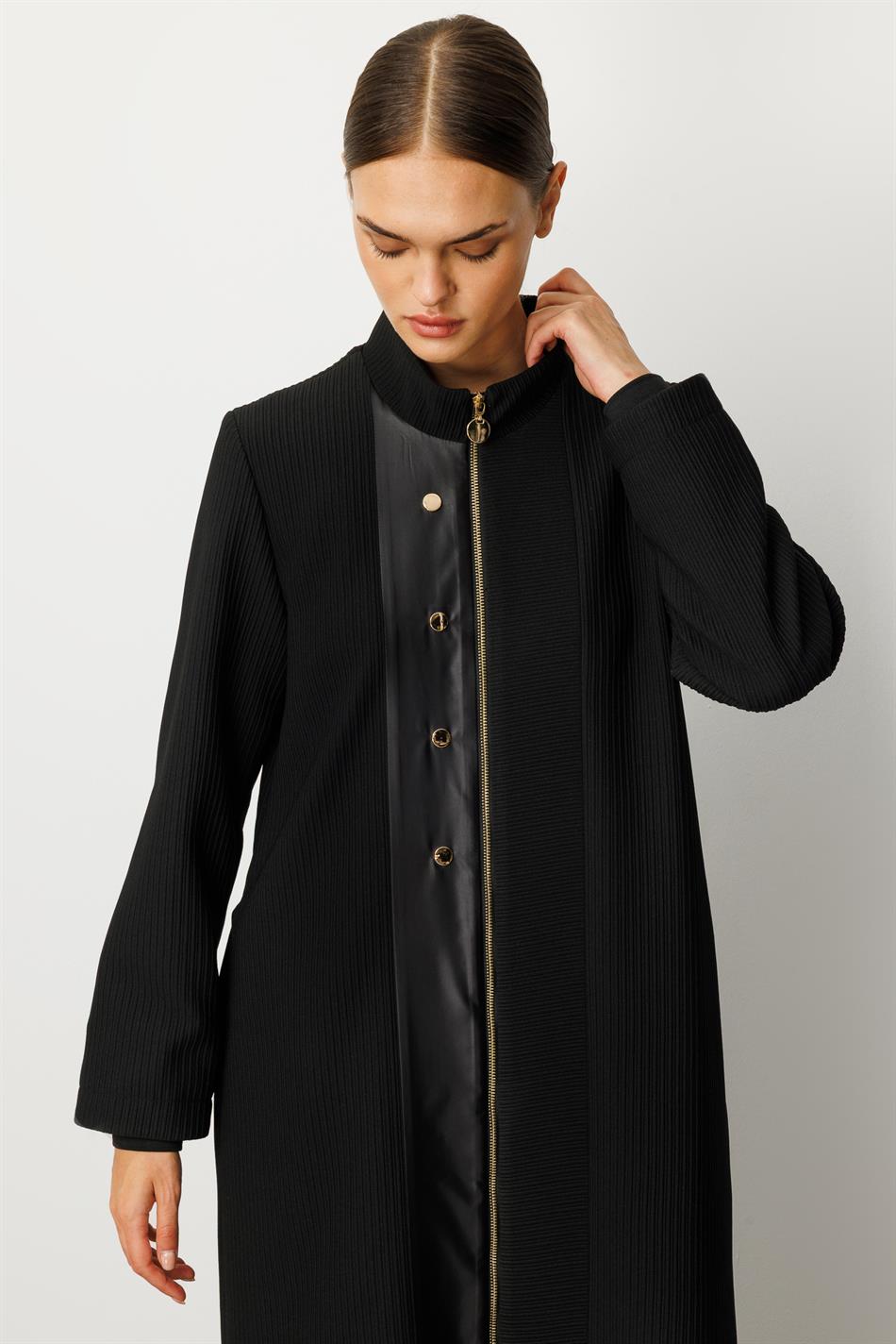 Spezieller Otto-Stoff aus Kunstledermix, gefüttert, mit Accessoires, zeitloser Trenchcoat/Mantel für jede Jahreszeit – Schwarz