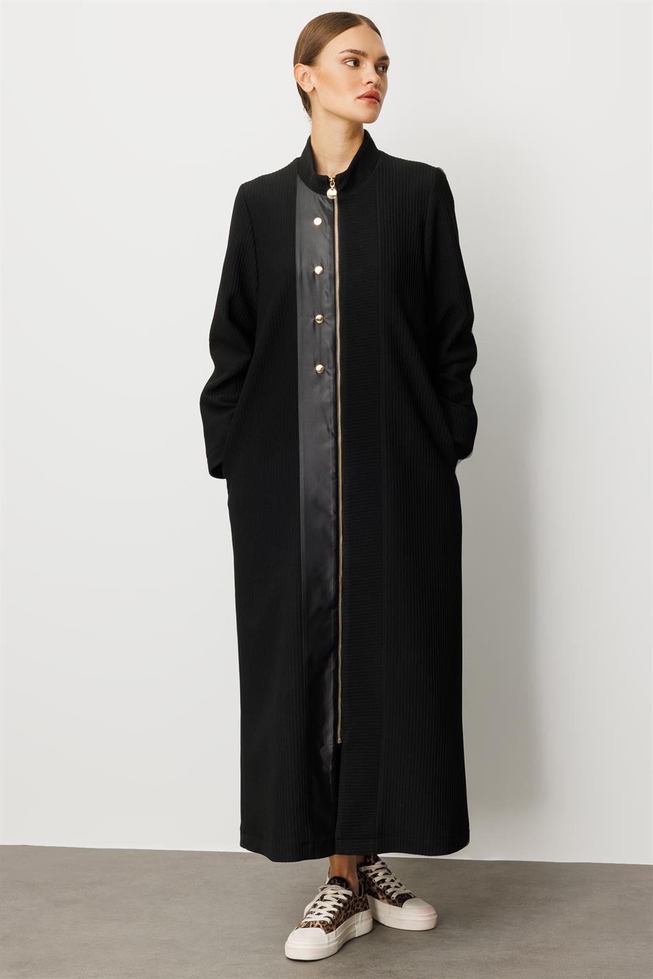 Spezieller Otto-Stoff aus Kunstledermix, gefüttert, mit Accessoires, zeitloser Trenchcoat/Mantel für jede Jahreszeit – Schwarz