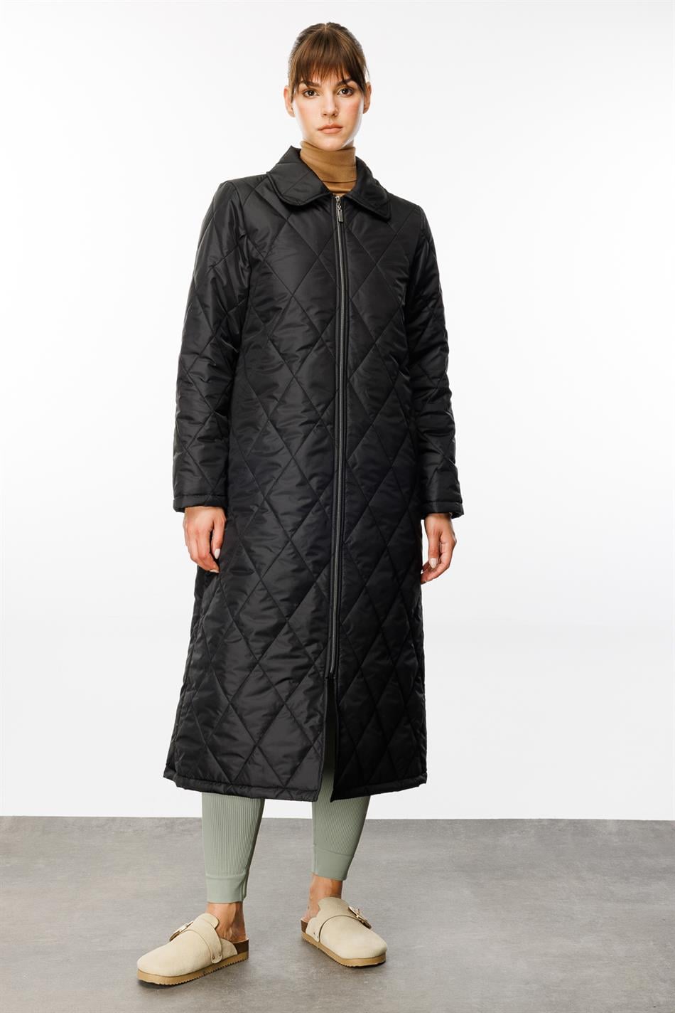 Paris Light Fiber Insulated Trench Coat Spring Cap Topper-Black