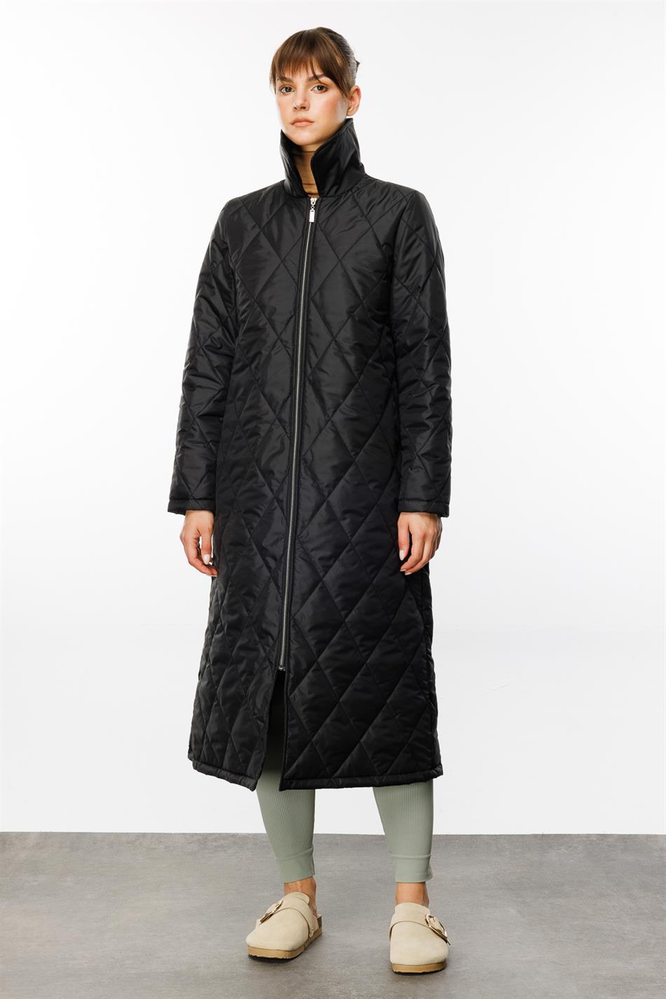 Paris Light Fiber Insulated Trench Coat Spring Cap Topper-Black