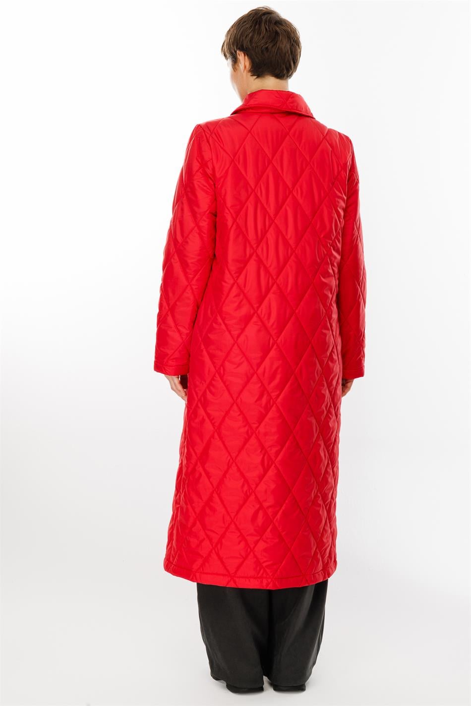 Paris Yüngül Lifli İzolyasiyalı Yaylı Trench Palto Gödəkçəsi - Qırmızı