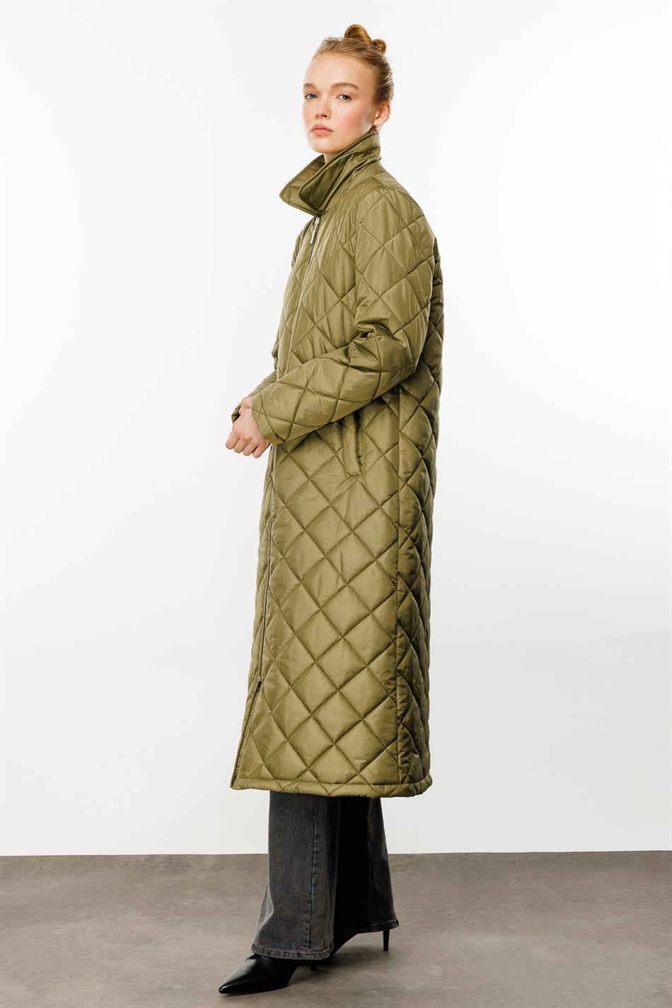 Paris Yüngül Lifli İzolyasiyalı Yaylı Trench Palto Gödəkçəsi - Yaşıl