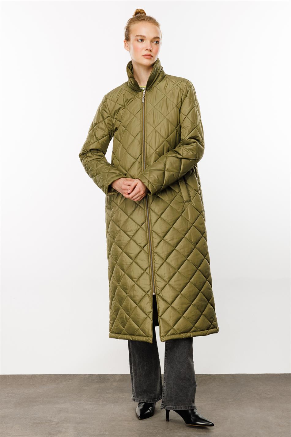 Paris Yüngül Lifli İzolyasiyalı Yaylı Trench Palto Gödəkçəsi - Yaşıl