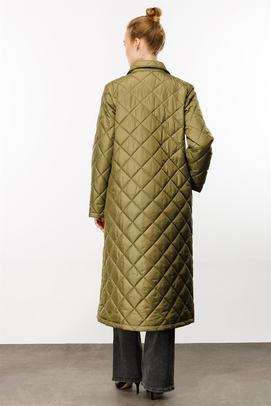 Paris Yüngül Lifli İzolyasiyalı Yaylı Trench Palto Gödəkçəsi - Yaşıl