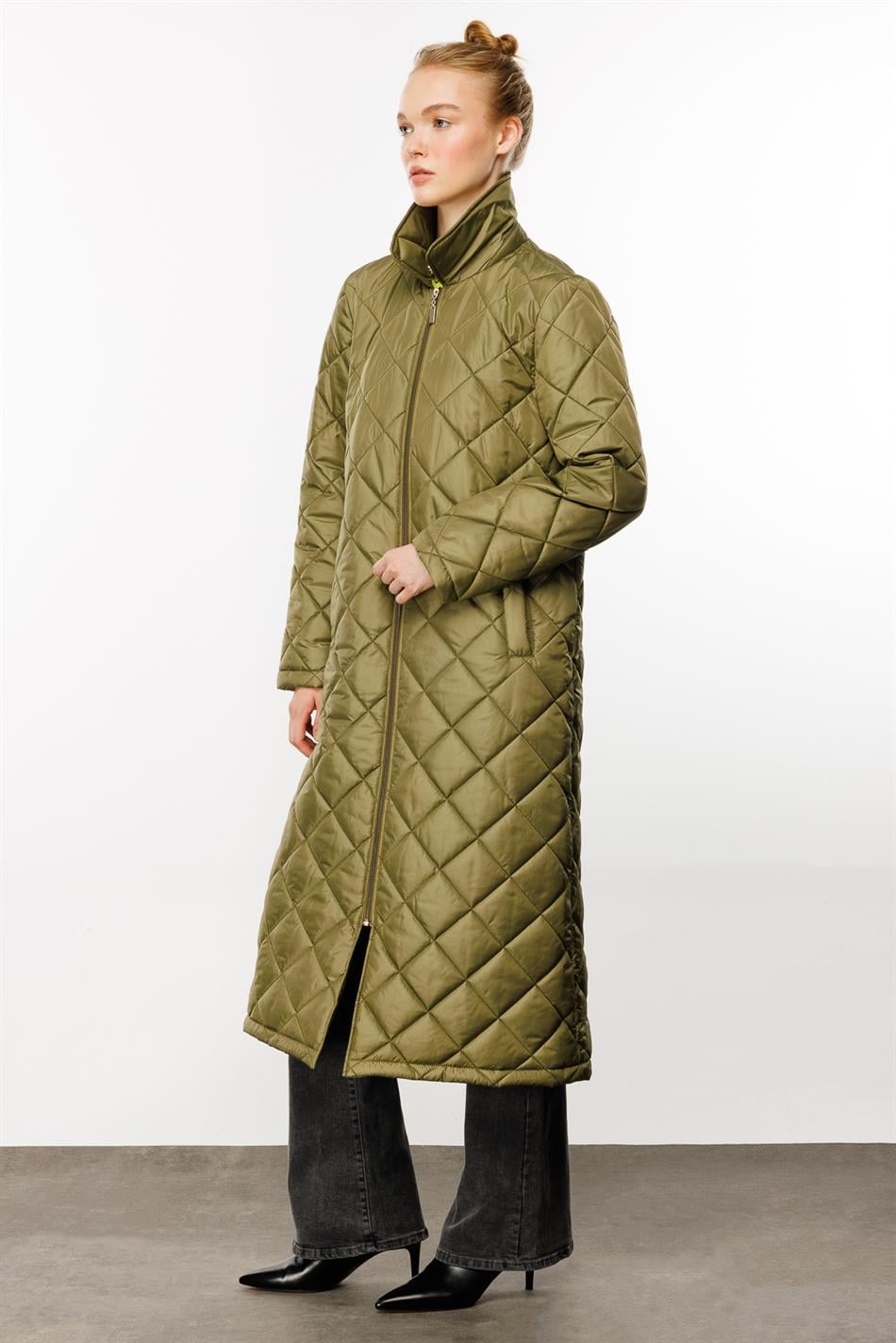 Paris Yüngül Lifli İzolyasiyalı Yaylı Trench Palto Gödəkçəsi - Yaşıl