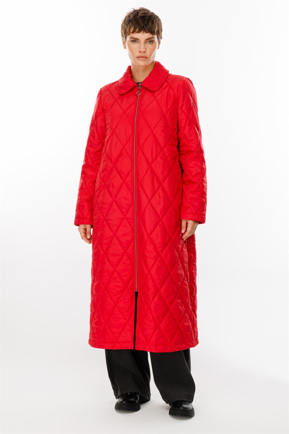 Paris Yüngül Lifli İzolyasiyalı Yaylı Trench Palto Gödəkçəsi - Qırmızı
