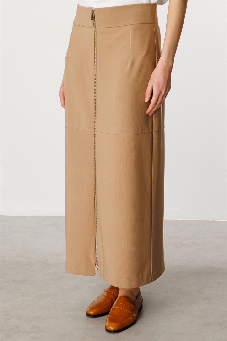 Part-Drawn Fabric Timeless Skirt - Camel