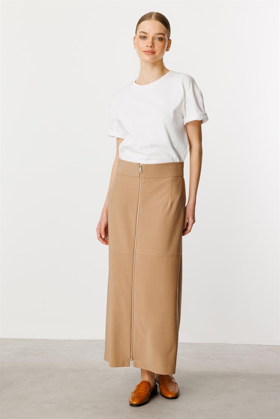 Part-Drawn Fabric Timeless Skirt - Camel