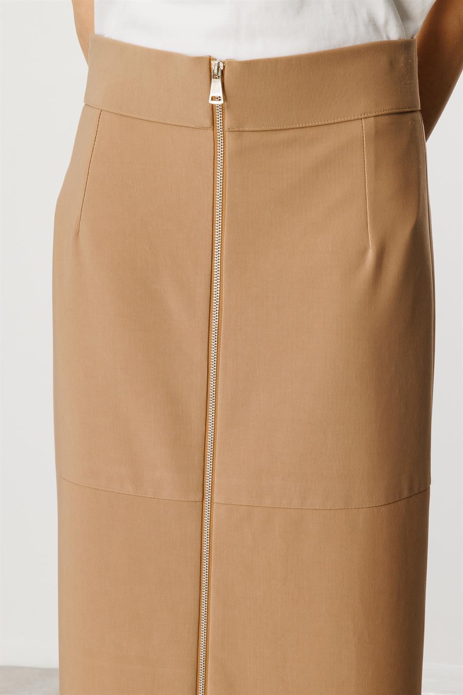 Part-Drawn Fabric Timeless Skirt - Camel