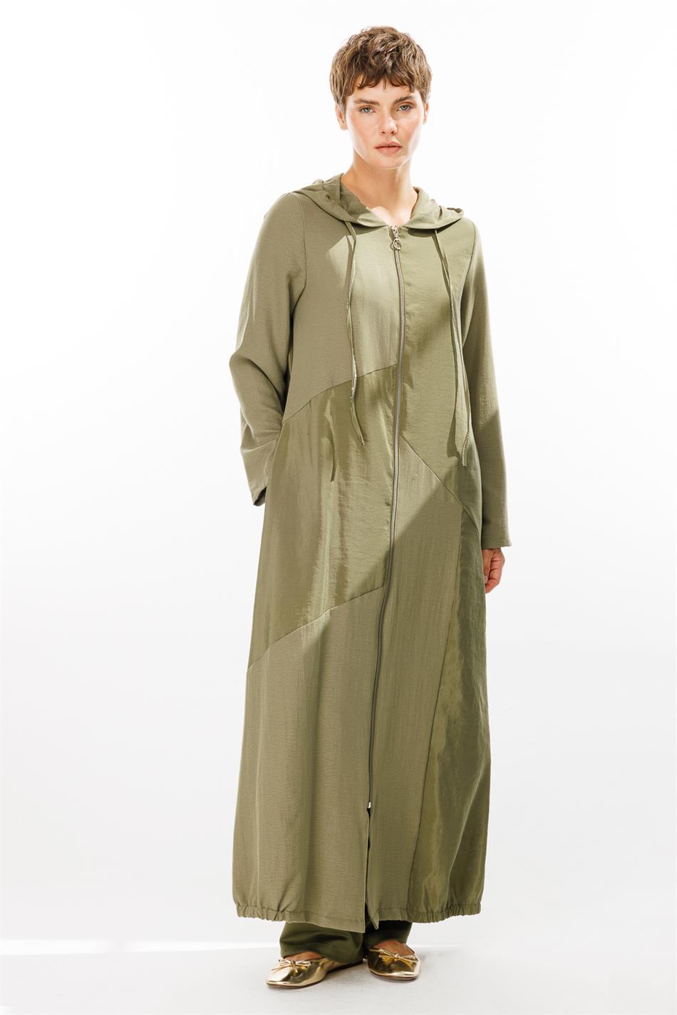 PERCHE Fijne zijden, getextureerde, lichtgewicht cape-abaya - Khaki