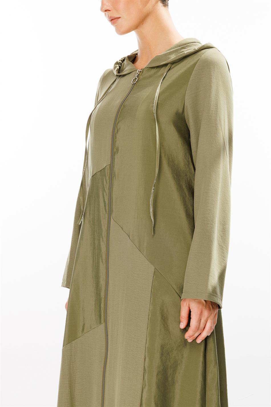 PERCHE Fijne zijden, getextureerde, lichtgewicht cape-abaya - Khaki