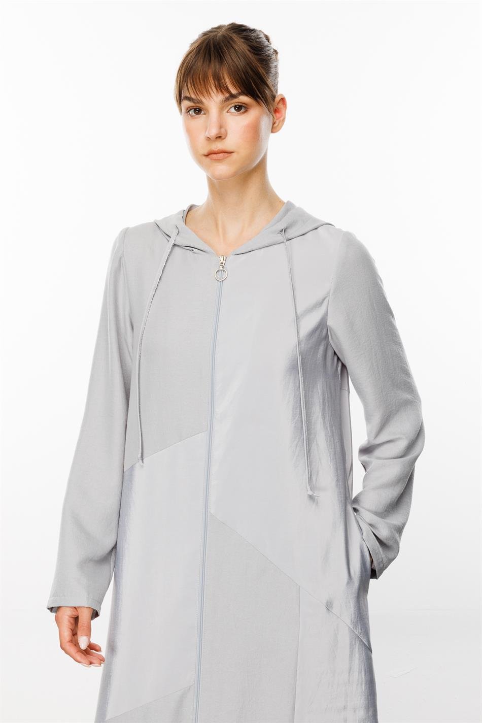 PERCHE İnce İpekçe Dokulu Hafif  Kap Ferace-Gri