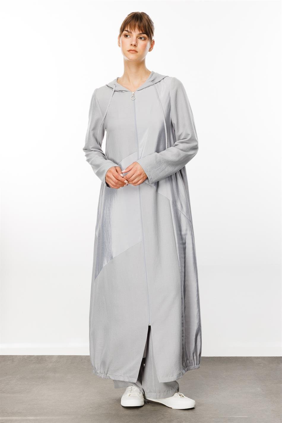 PERCHE İnce İpekçe Dokulu Hafif  Kap Ferace-Gri