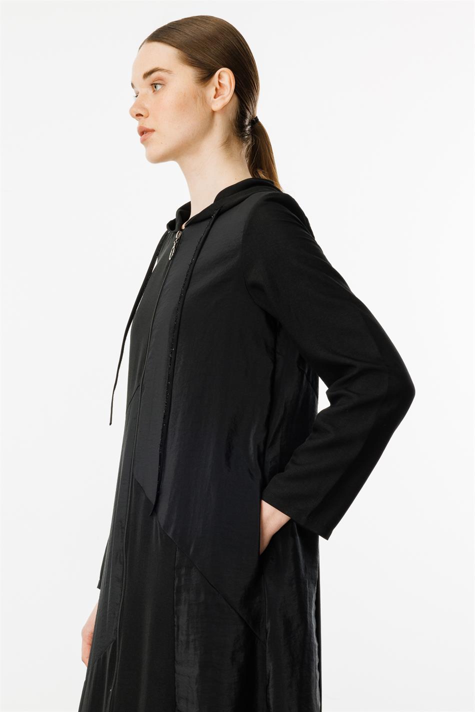 PERCHE Fijne zijden, getextureerde, lichtgewicht abaya - Zwart