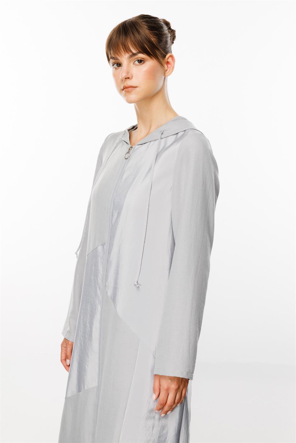 PERCHE İnce İpekçe Dokulu Hafif  Kap Ferace-Gri