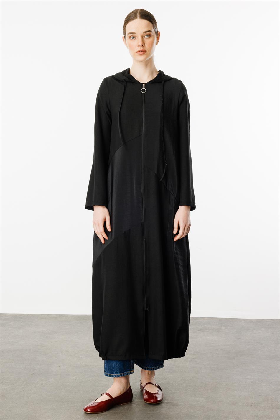 PERCHE Fijne zijden, getextureerde, lichtgewicht abaya - Zwart