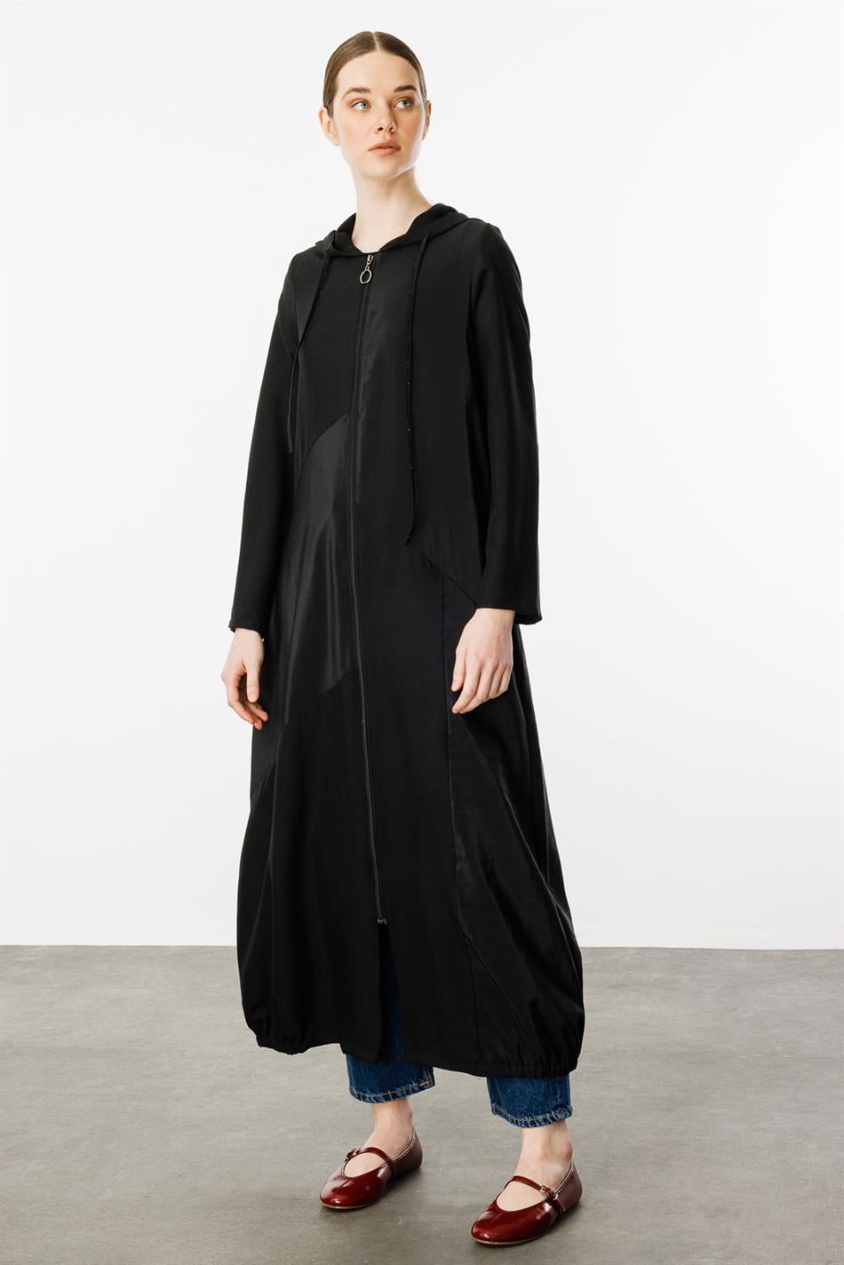 PERCHE Fijne zijden, getextureerde, lichtgewicht abaya - Zwart