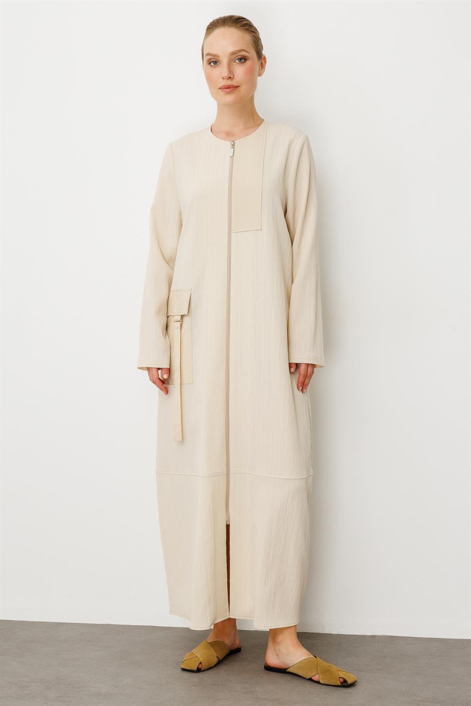 Poly - Cupra Garni Gedetailleerde Sport Tijdloze Abaya Jas - Beige