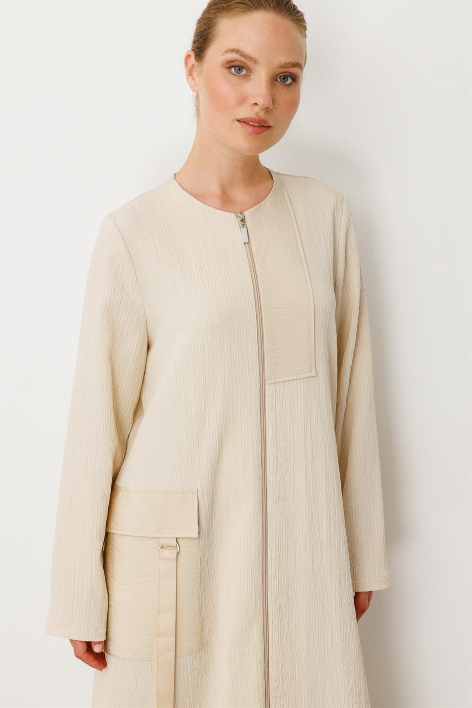 Poly - Cupra Garni Gedetailleerde Sport Tijdloze Abaya Jas - Beige