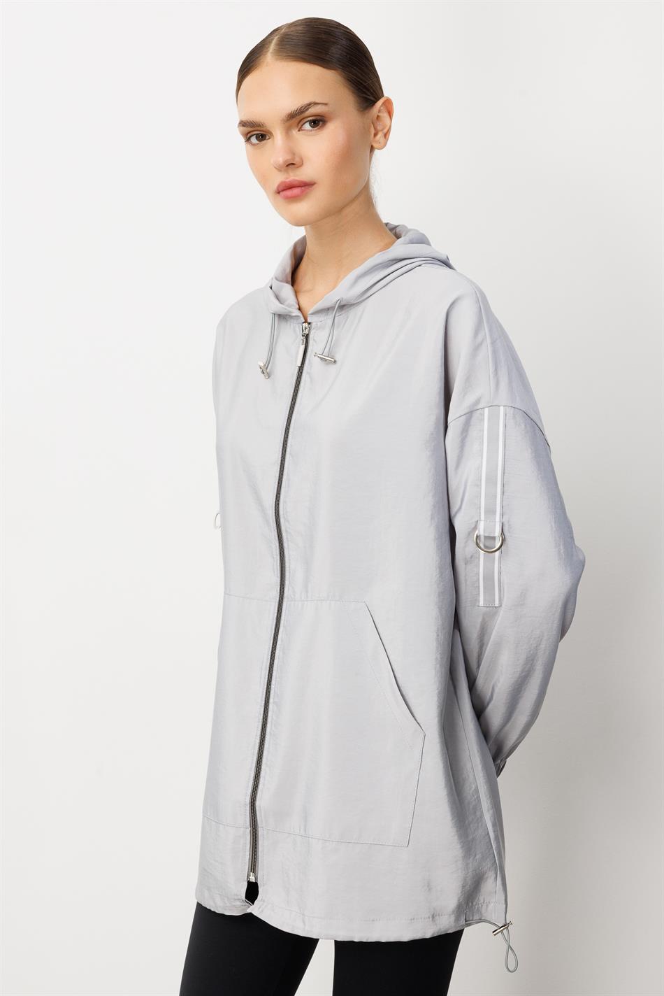 Poly Cupra Sport Mid-Length Spring Trench Coat with Hip Coverage / Cape-Gray