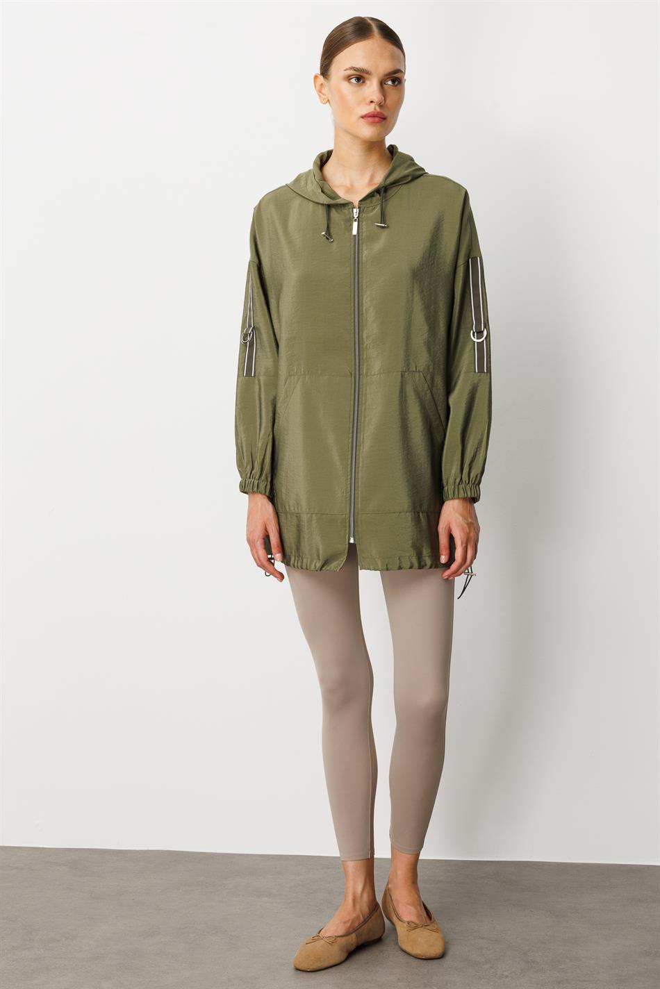 Poly Cupra Sport Orta Uzunluqlu Yaz Trench Palto, Çanta Örtüyü / Xaki