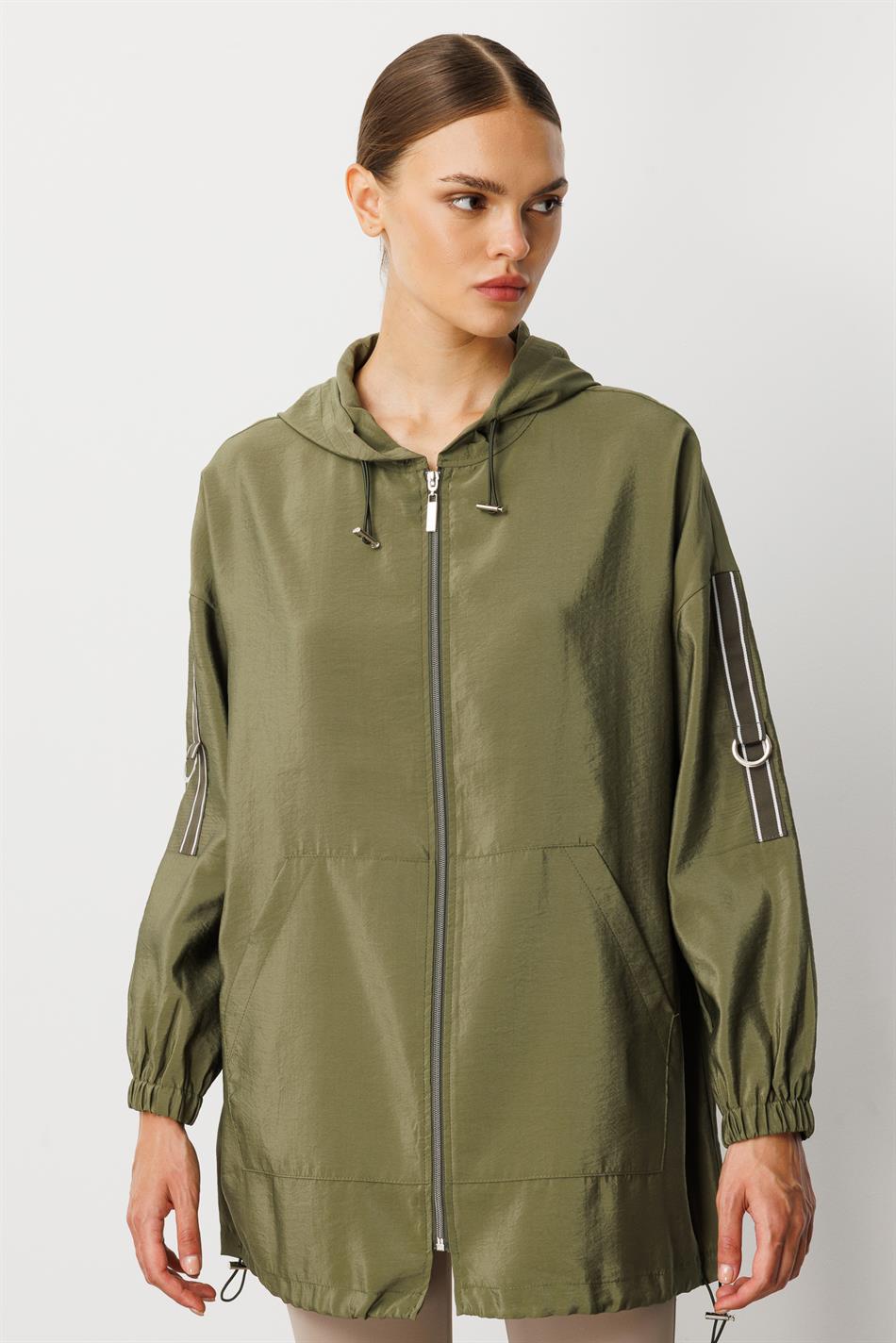 Poly Cupra Sport Orta Uzunluqlu Yaz Trench Palto, Çanta Örtüyü / Xaki