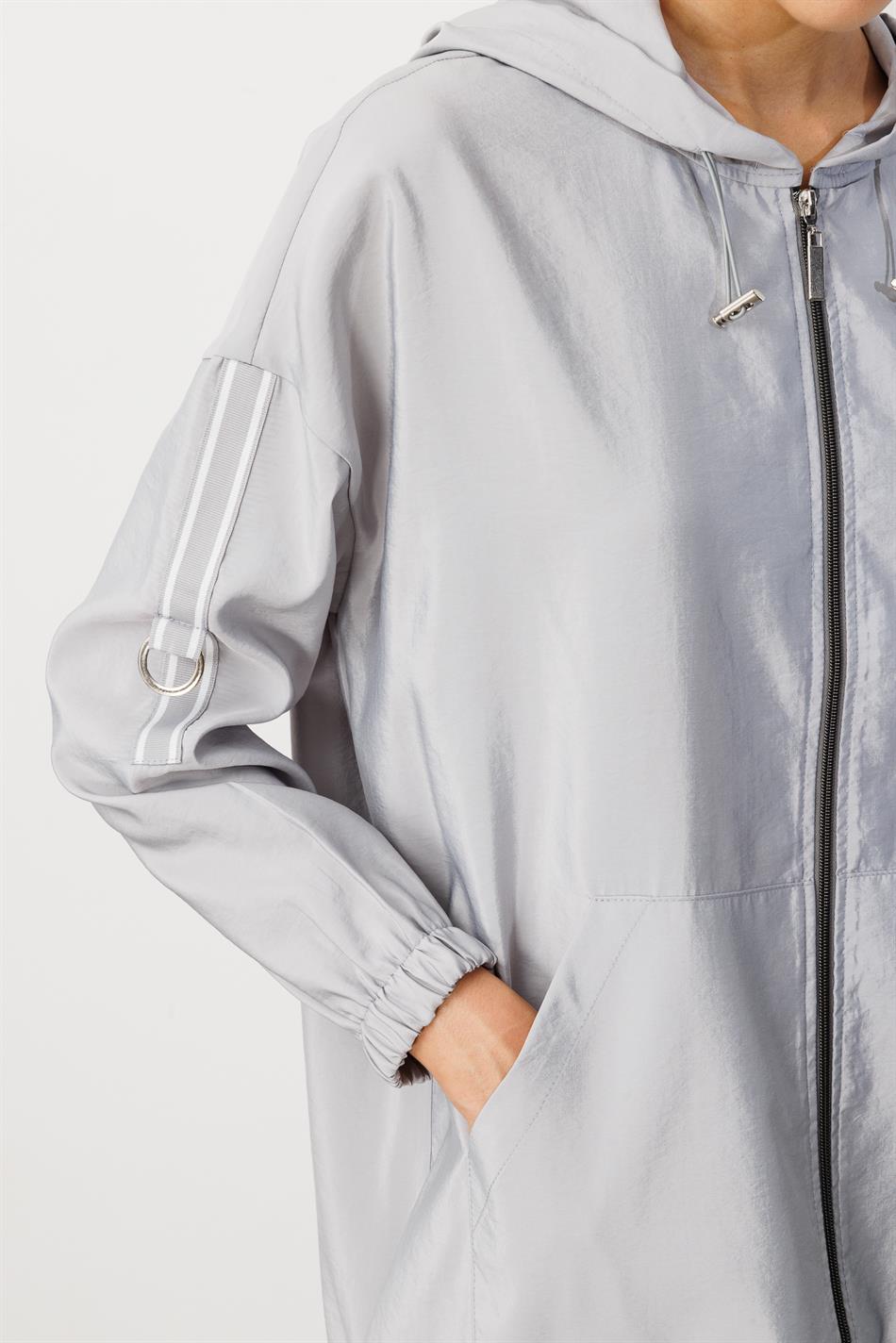 Poly Cupra Sport Mid-Length Spring Trench Coat with Hip Coverage / Cape-Gray