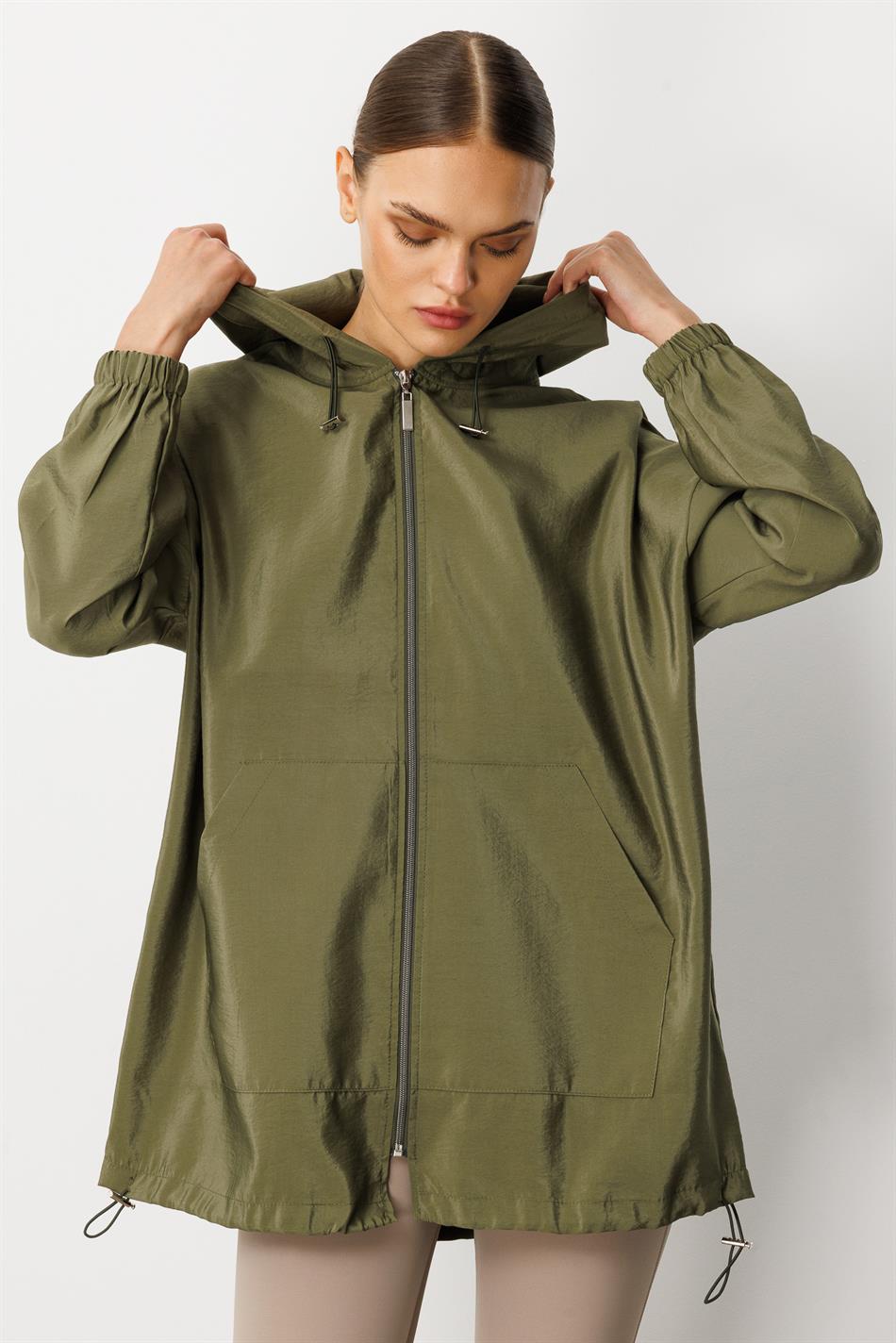 Poly Cupra Sport Orta Uzunluqlu Yaz Trench Palto, Çanta Örtüyü / Xaki